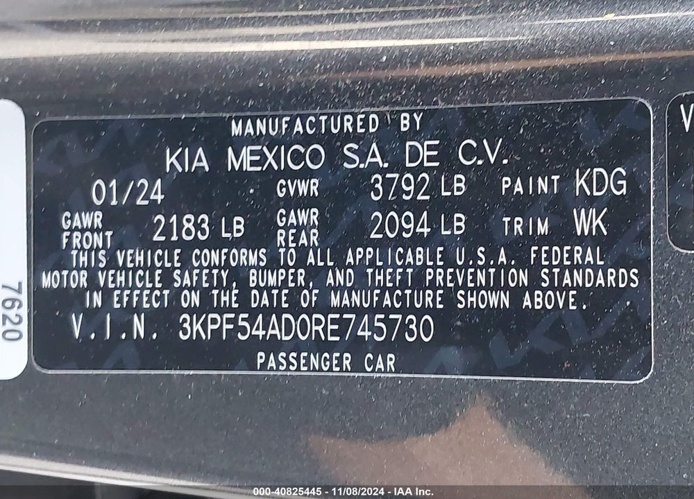 2024 KIA FORTE GT LINE VIN: 3KPF54AD0RE745730
