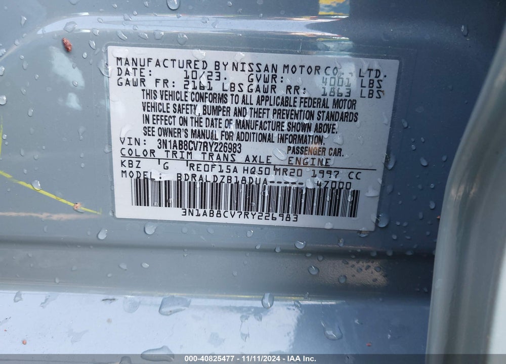 2024 NISSAN SENTRA VIN: 3N1AB8CV7RY226983
