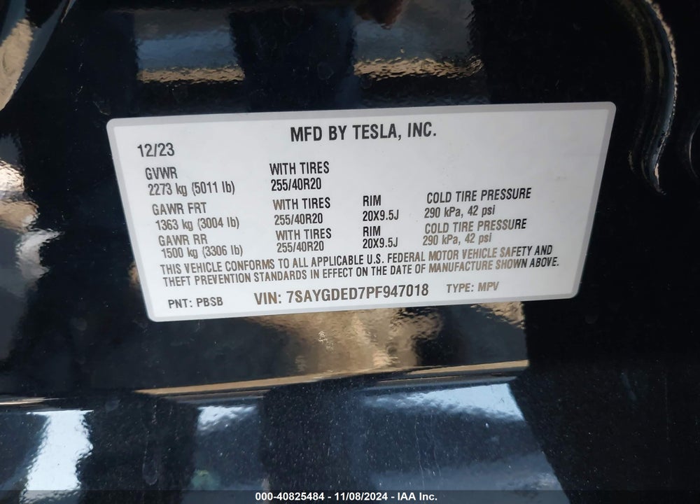 2023 TESLA MODEL Y RWD VIN: 7SAYGDED7PF947018
