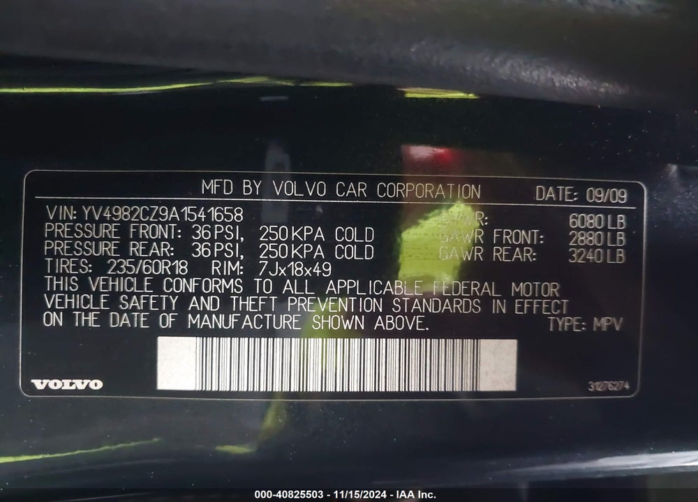 2010 VOLVO XC90 3.2 VIN: YV4982CZ9A1541658