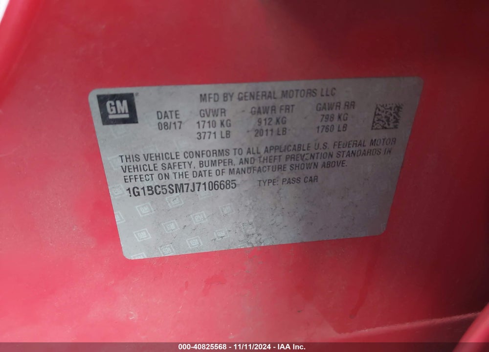 2018 CHEVROLET CRUZE LS AUTO VIN: 1G1BC5SM7J7106685