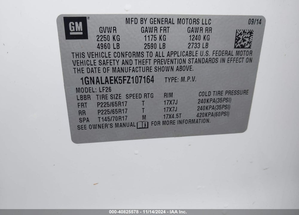 2015 CHEVROLET EQUINOX LS VIN: 1GNALAEK5FZ107164