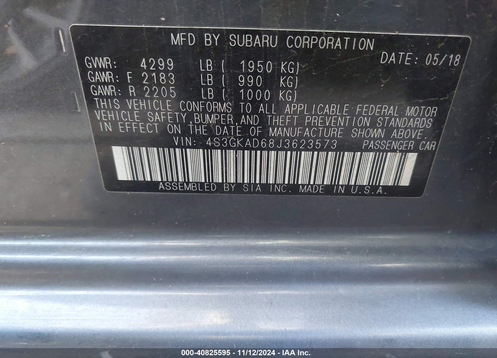 2018 SUBARU IMPREZA 2.0I PREMIUM VIN: 4S3GKAD68J3623573