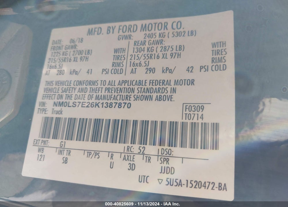 2019 FORD TRANSIT CONNECT XL VIN: NM0LS7E26K1387870