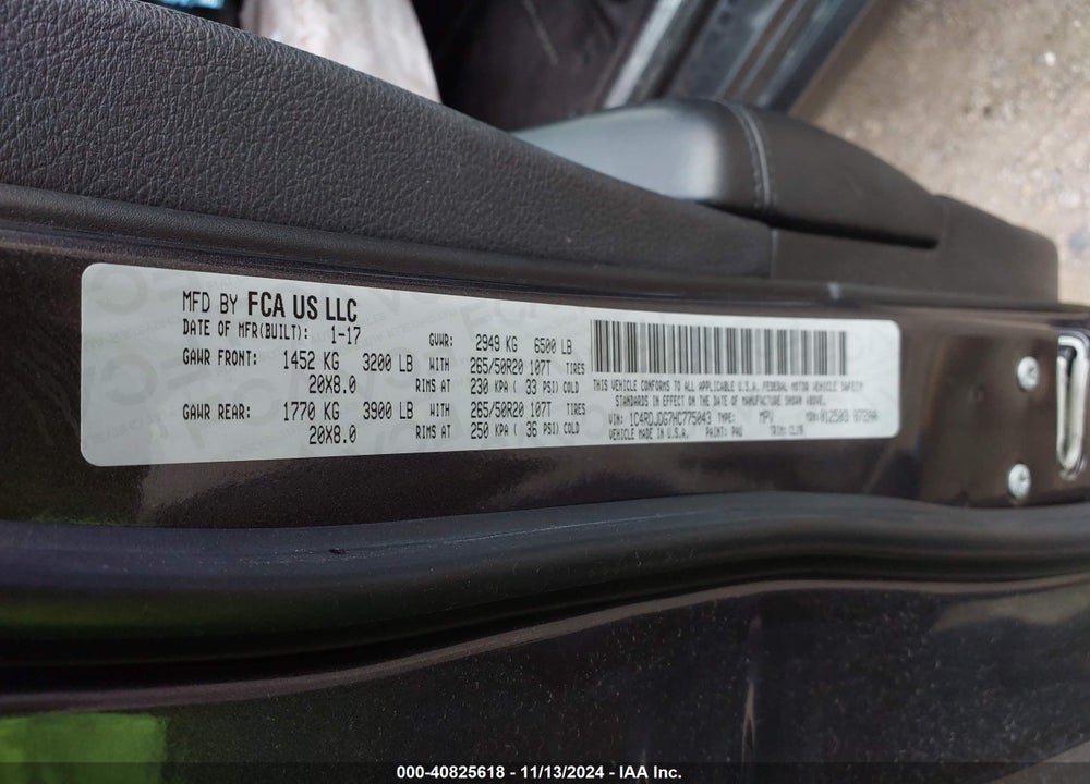 2017 DODGE DURANGO GT AWD VIN: 1C4RDJDG7HC775043