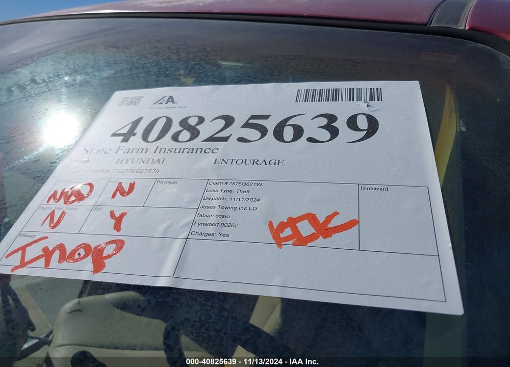 2007 HYUNDAI ENTOURAGE GLS/LIMITED/SE VIN: KNDMC233776027570