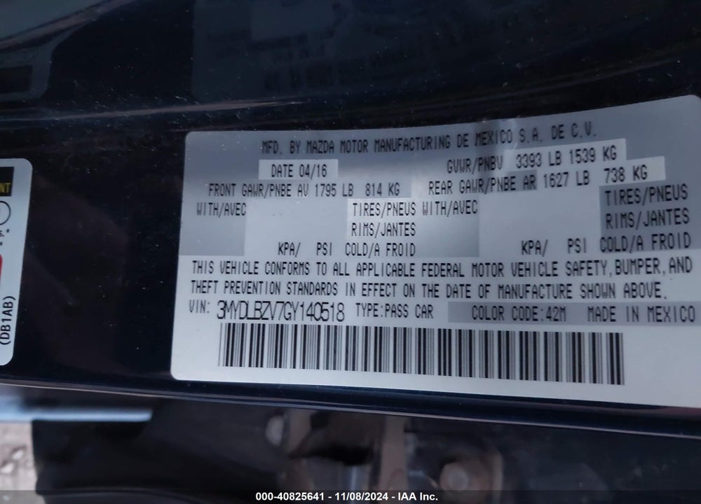2016 SCION IA VIN: 3MYDLBZV7GY140518