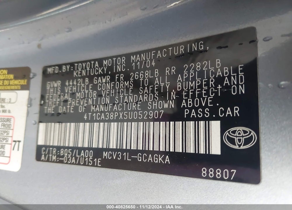 2005 TOYOTA CAMRY SOLARA SLE V6 VIN: 4T1CA38PX5U052907