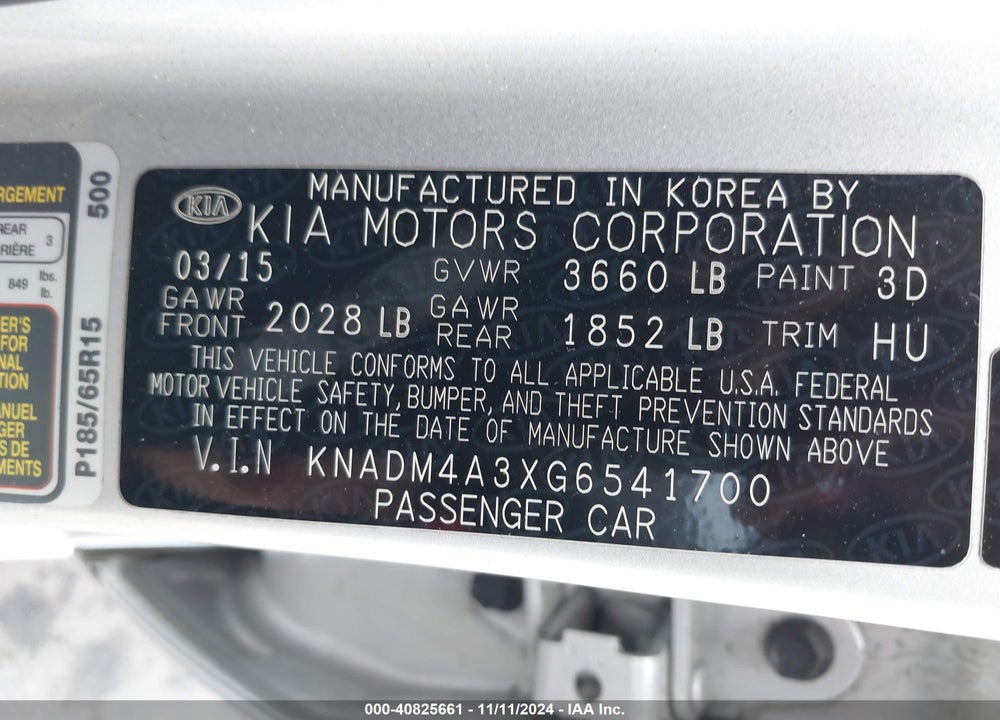 2016 KIA RIO LX VIN: KNADM4A3XG6541700