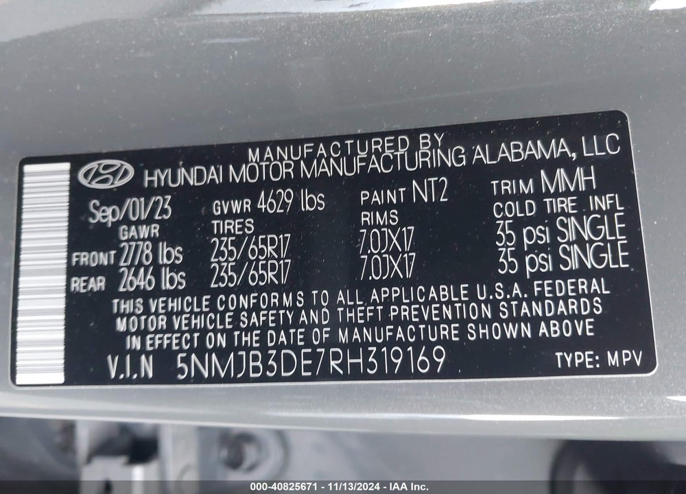 2024 HYUNDAI TUCSON SEL VIN: 5NMJB3DE7RH319169