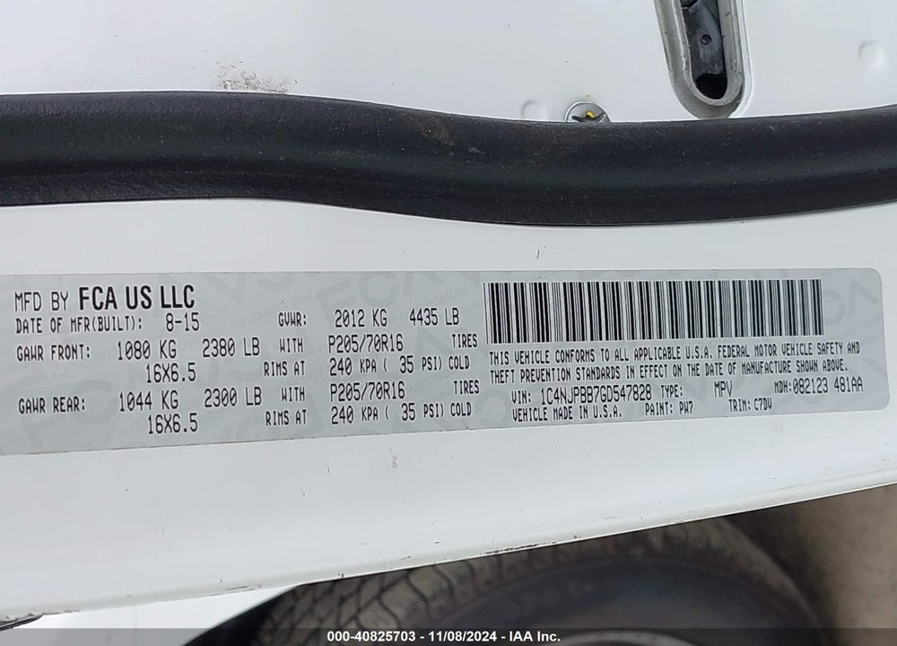 2016 JEEP PATRIOT SPORT VIN: 1C4NJPBB7GD547828