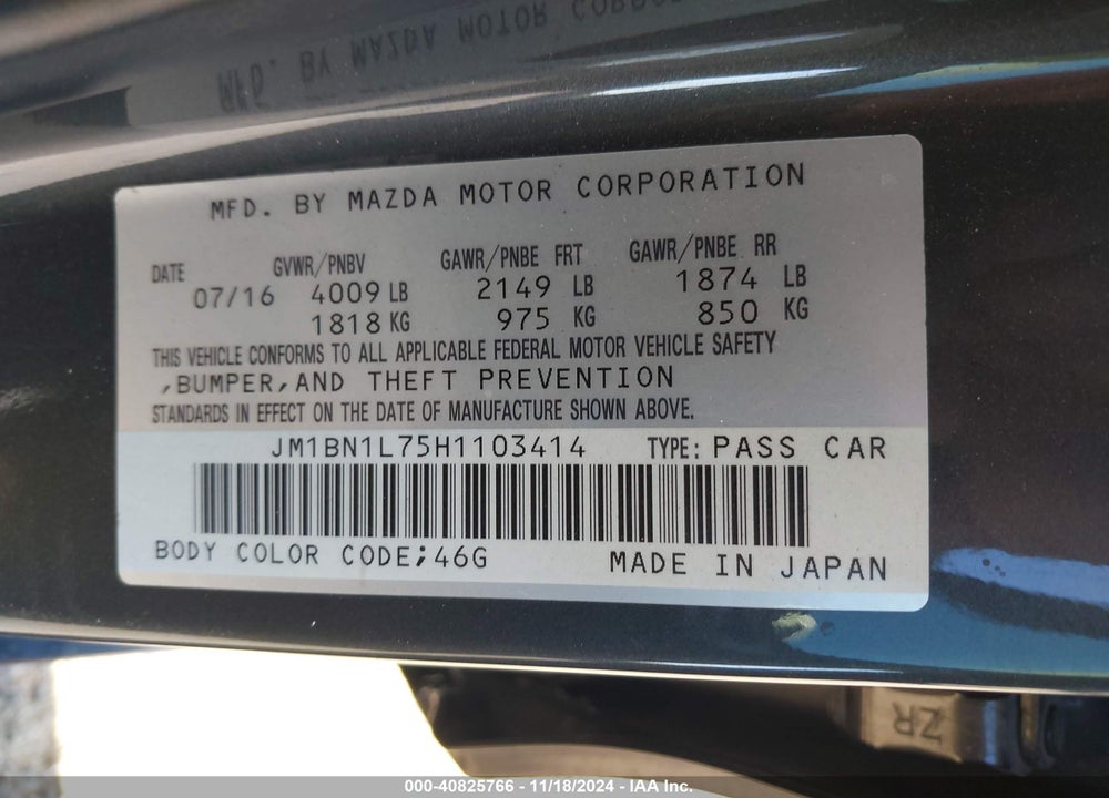 2017 MAZDA 3 TOURING VIN: JM1BN1L75H1103414