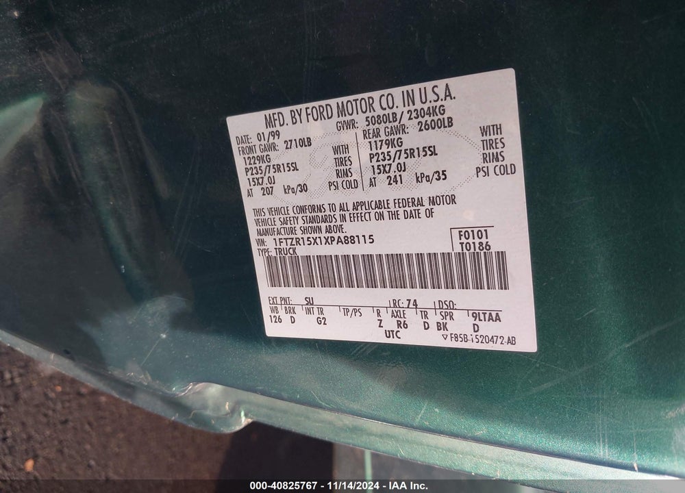 1999 FORD RANGER XLT VIN: 1FTZR15X1XPA88115