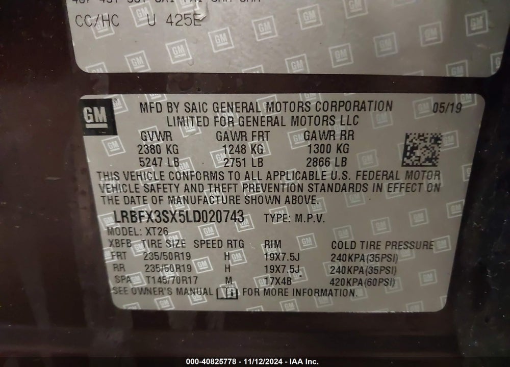 2020 BUICK ENVISION VIN: LRBFX3SX5LD020743