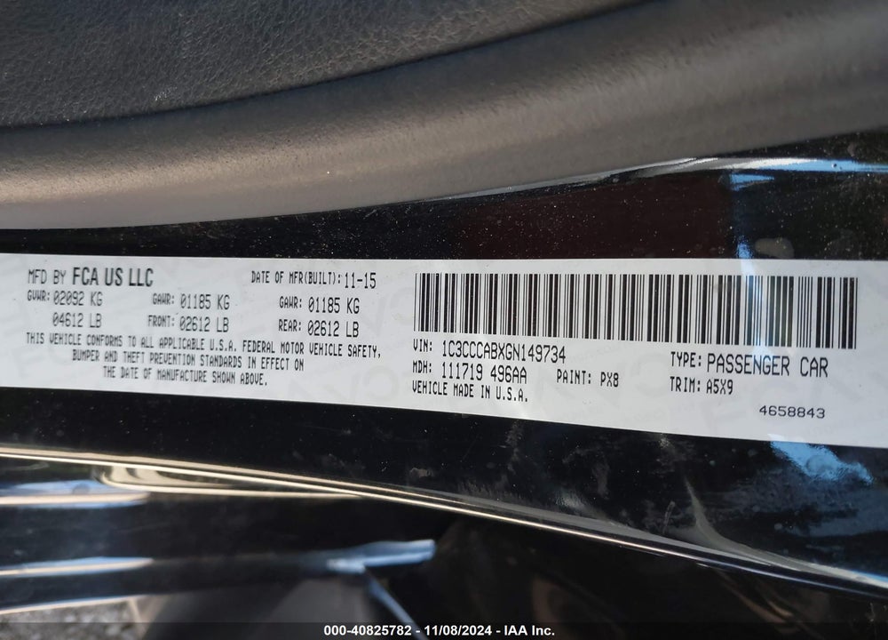 2016 CHRYSLER 200 LIMITED VIN: 1C3CCCABXGN149734