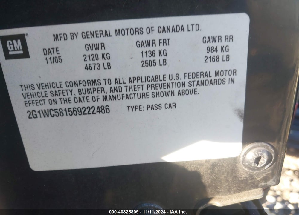 2006 CHEVROLET IMPALA LT VIN: 2G1WC581569222486