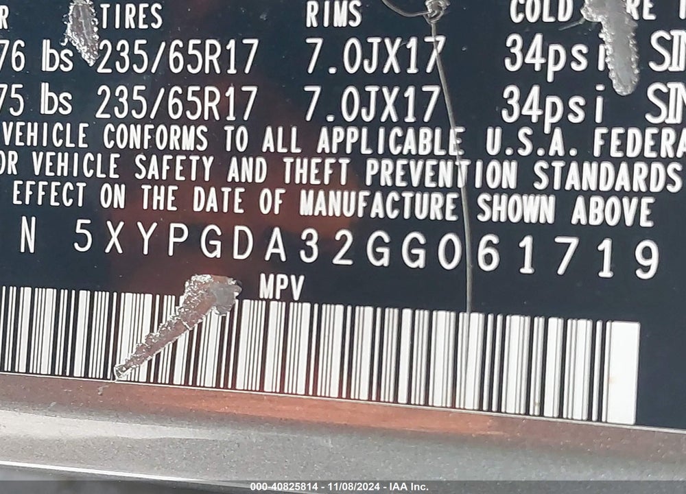 2016 KIA SORENTO 2.4L LX VIN: 5XYPGDA32GG061719