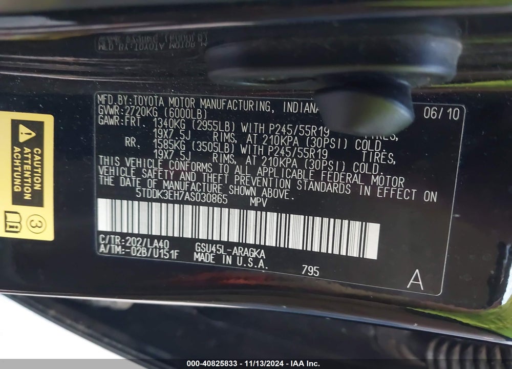 2010 TOYOTA HIGHLANDER LIMITED VIN: 5TDDK3EH7AS030865