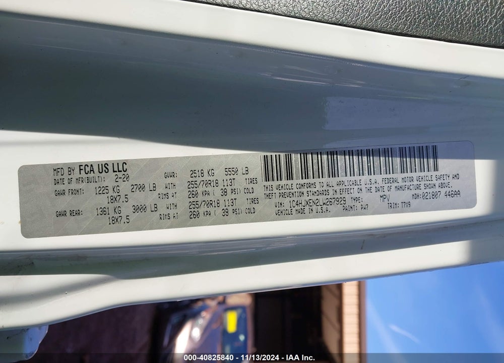 2020 JEEP WRANGLER UNLIMITED VIN: 1C4HJXEN2LW267929