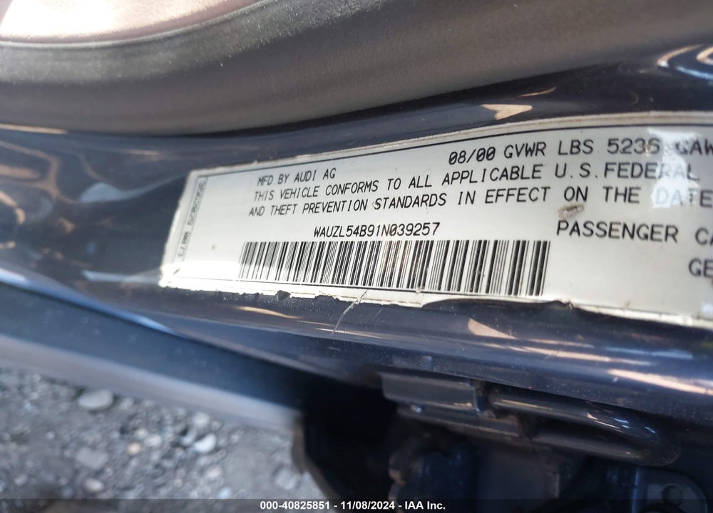 2001 AUDI A6 4.2 VIN: WAUZL54B91N039257
