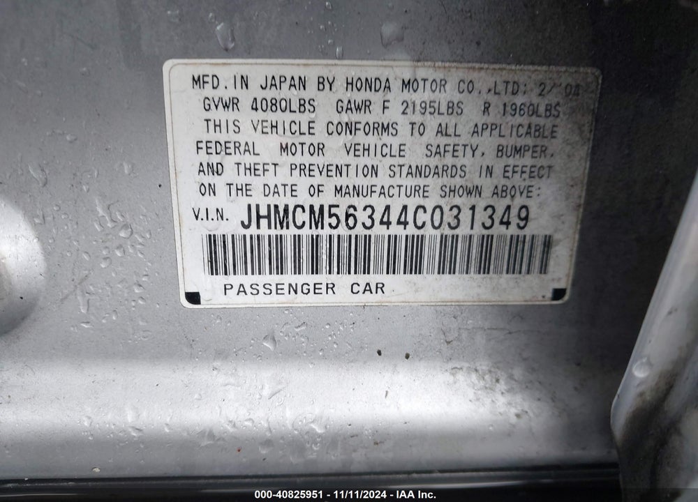 2004 HONDA ACCORD SDN LX VIN: JHMCM56344C031349