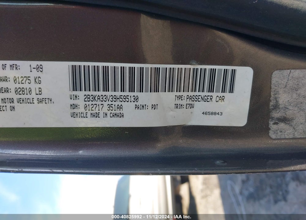 2009 DODGE CHARGER SXT VIN: 2B3KA33V39H595130