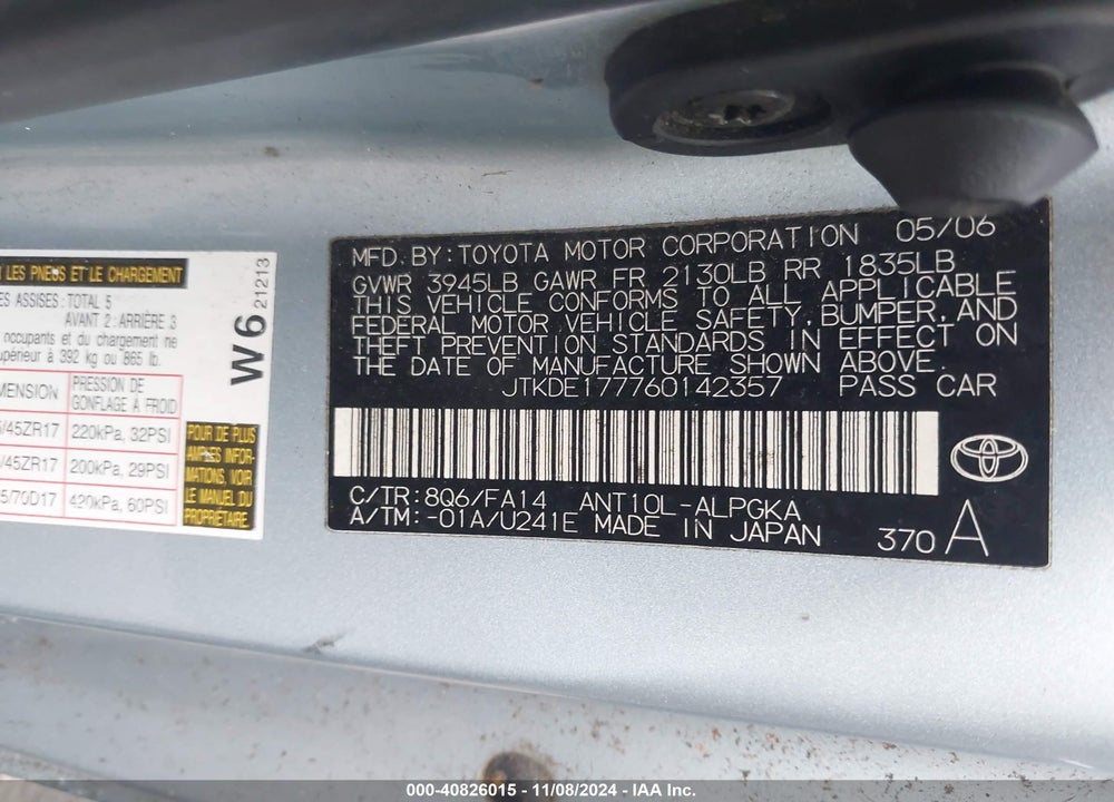 2006 SCION TC VIN: JTKDE177760142357