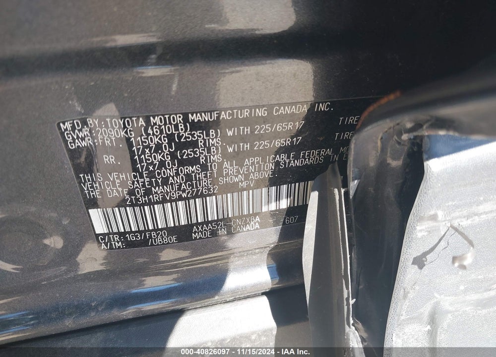 2023 TOYOTA RAV4 LE VIN: 2T3H1RFV9PW277632