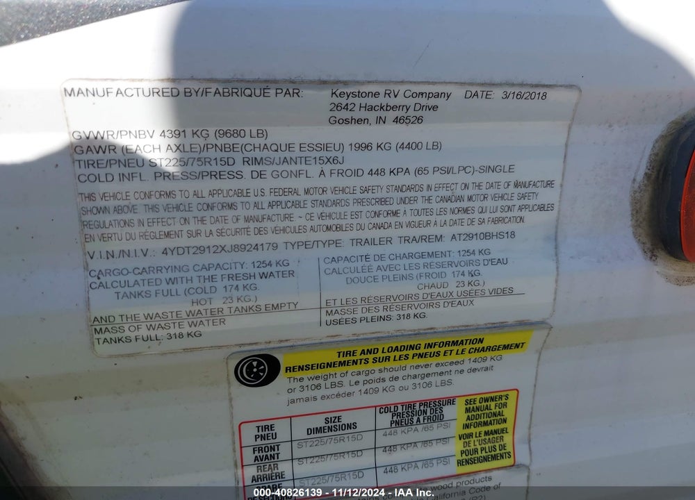 2018 OTHER --- VIN: 4YDT2912XJ8924179