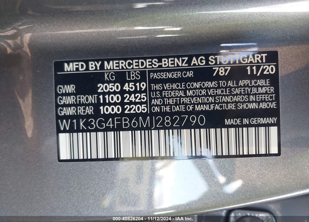 2021 MERCEDES-BENZ A 220 4MATIC VIN: W1K3G4FB6MJ282790