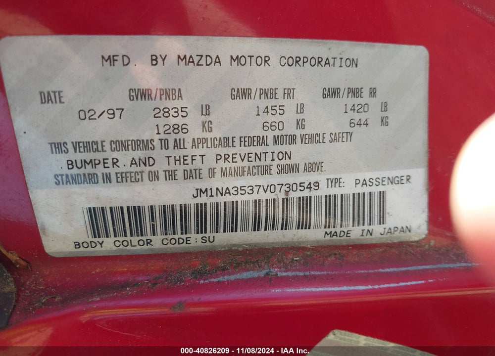 1997 MAZDA MX-5 MIATA LEATHER PKG/M EDITION/POPULAR EQUIPMENT PKG/R PKG./STO/TOURING PKG VIN: JM1NA3537V0730549