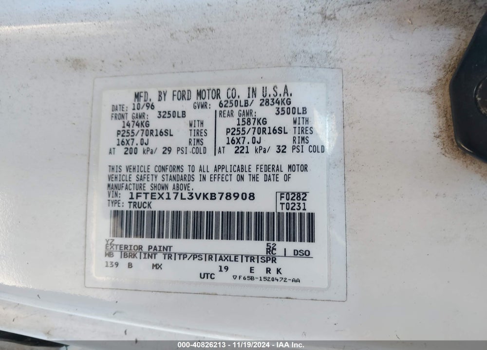 1997 FORD F-150 LARIAT/XL/XLT VIN: 1FTEX17L3VKB78908