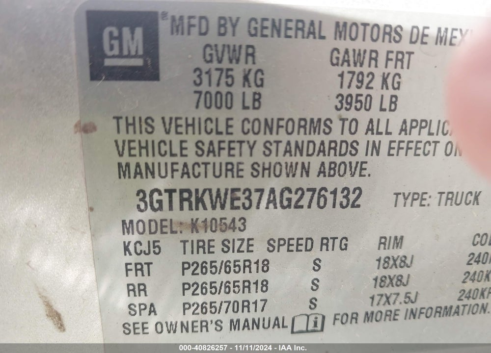 2010 GMC SIERRA 1500 SLT VIN: 3GTRKWE37AG276132