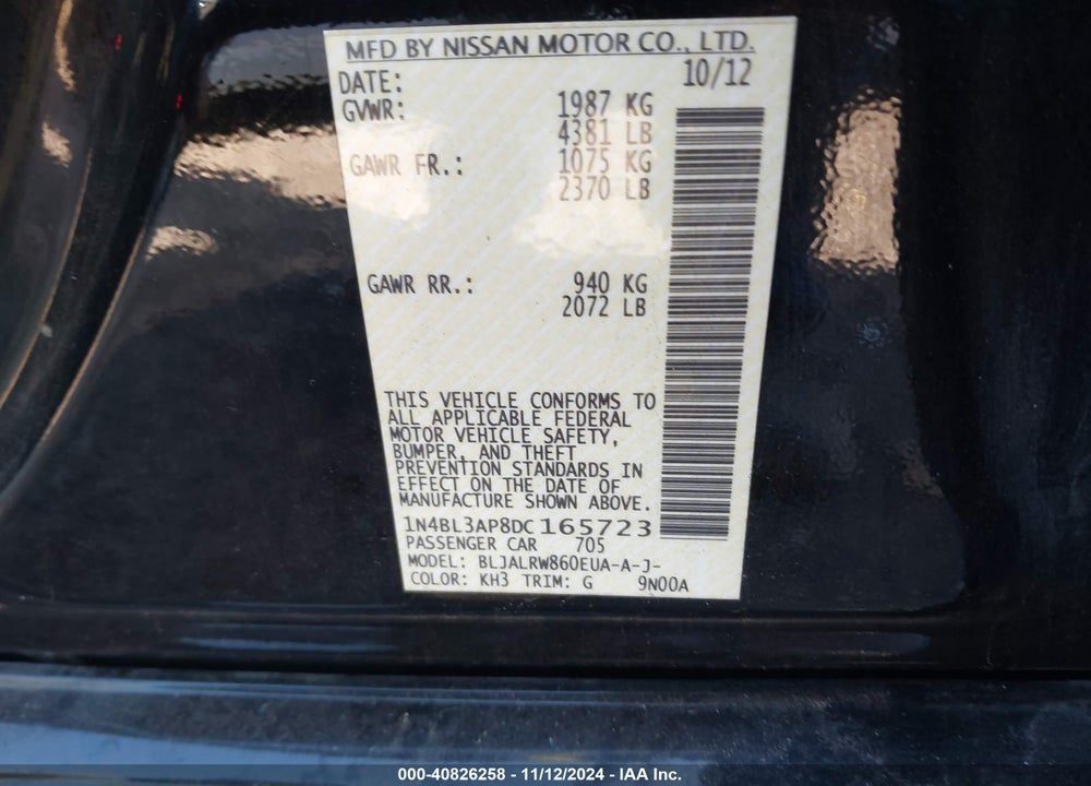 2013 NISSAN ALTIMA 3.5 S VIN: 1N4BL3AP8DC165723