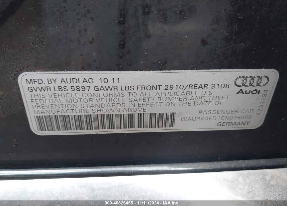 2012 AUDI A8 L 4.2 VIN: WAURVAFD1CN015099