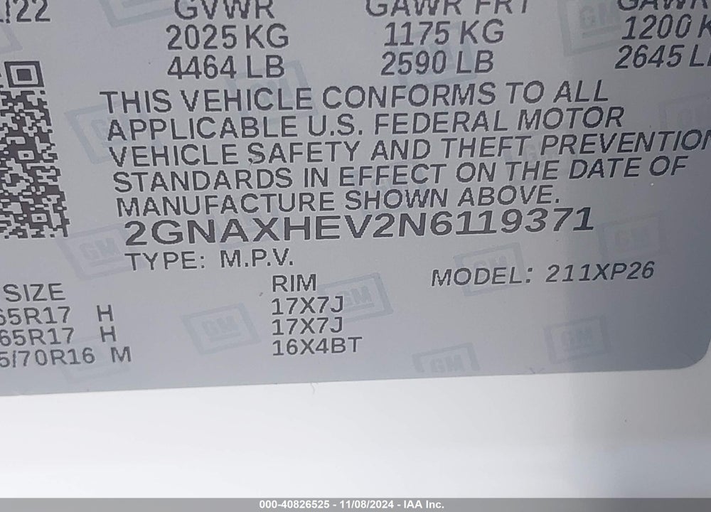 2022 CHEVROLET EQUINOX FWD LS VIN: 2GNAXHEV2N6119371