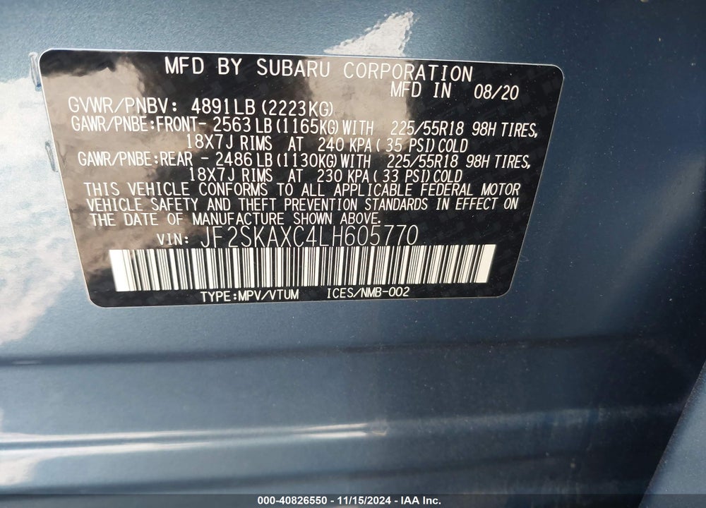 2020 SUBARU FORESTER TOURING VIN: JF2SKAXC4LH605770