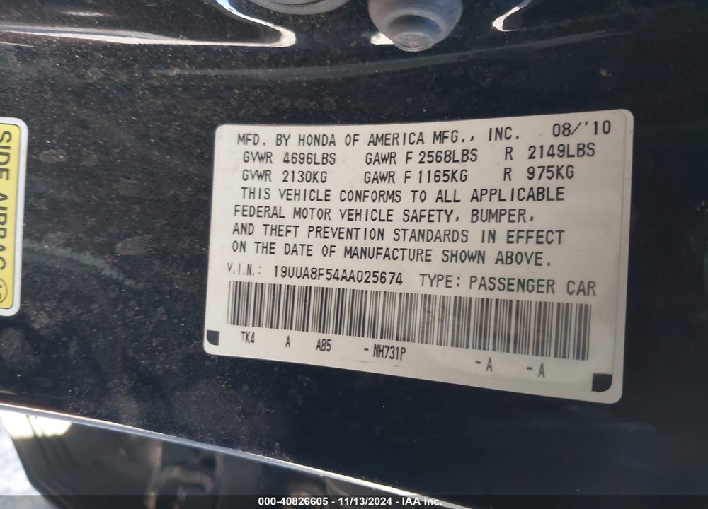 2010 ACURA TL 3.5 VIN: 19UUA8F54AA025674