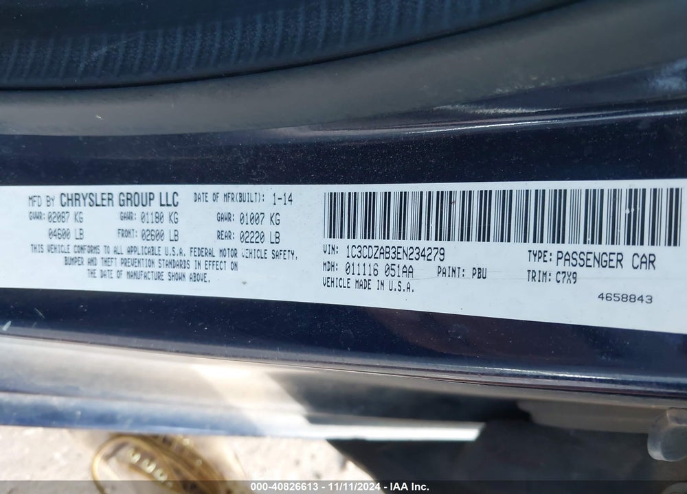 2014 DODGE AVENGER SE VIN: 1C3CDZAB3EN234279