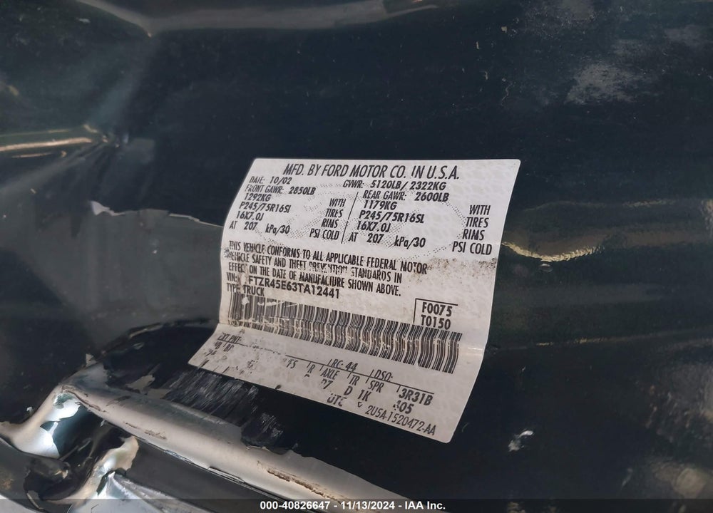 2003 FORD RANGER EDGE/XLT VIN: 1FTZR45E63TA12441