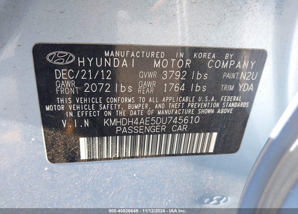 2013 HYUNDAI ELANTRA GLS VIN: KMHDH4AE5DU745610