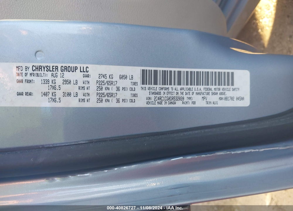 2013 CHRYSLER TOWN & COUNTRY TOURING-L VIN: 2C4RC1CG0DR532020
