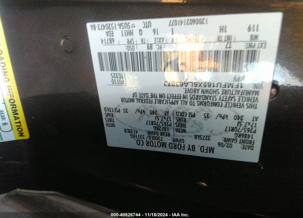 2006 FORD EXPEDITION EDDIE BAUER/KING RANCH VIN: 1FMFU185X6LA63873