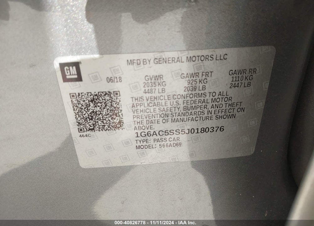 2018 CADILLAC ATS PREMIUM LUXURY VIN: 1G6AC5SS5J0180376