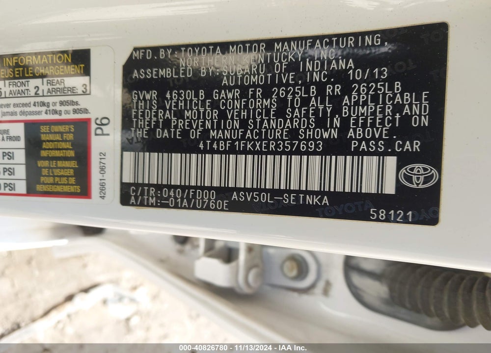 2014 TOYOTA CAMRY LE VIN: 4T4BF1FKXER357693