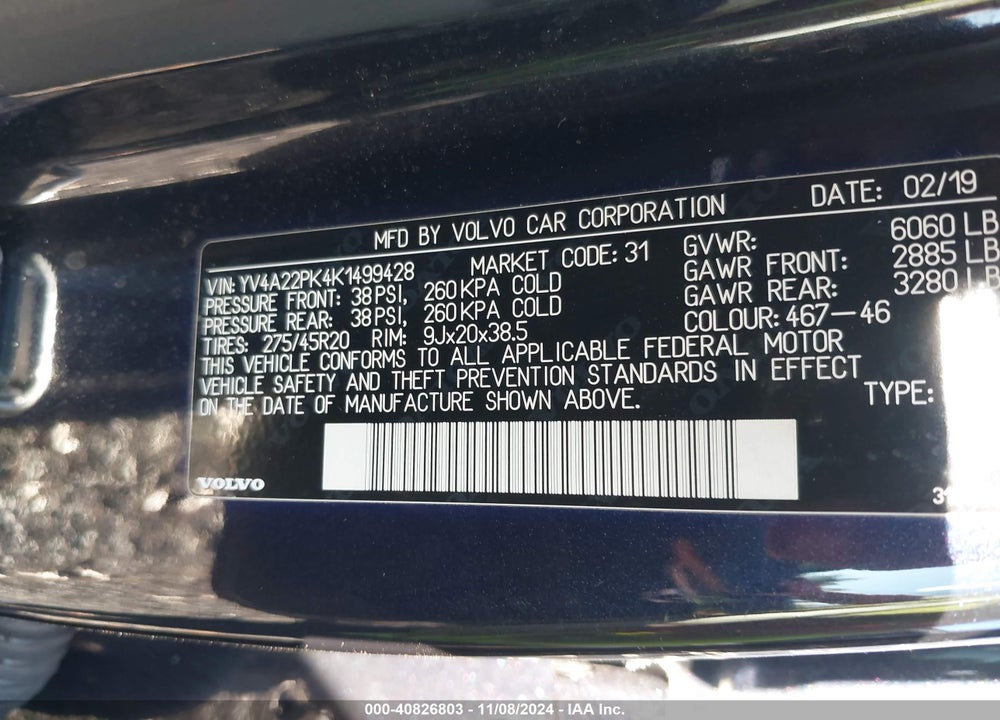 2019 VOLVO XC90 T6 MOMENTUM VIN: YV4A22PK4K1499428
