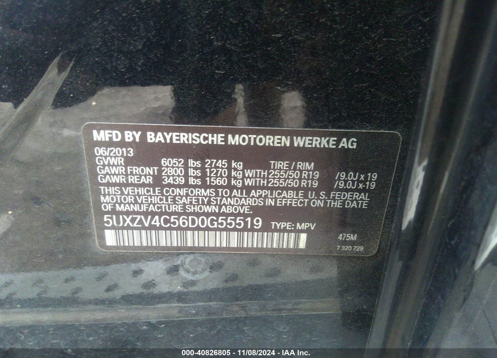 2013 BMW X5 XDRIVE35I/XDRIVE35I PREMIUM/XDRIVE35I SPORT ACTIVITY VIN: 5UXZV4C56D0G55519