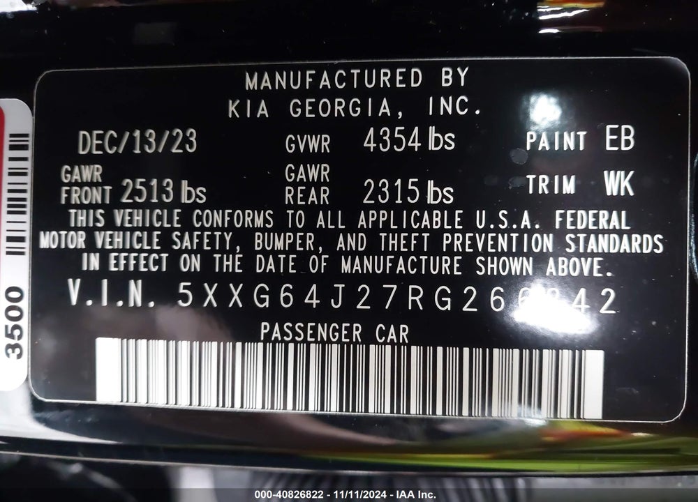 2024 KIA K5 VIN: 5XXG64J27RG266342