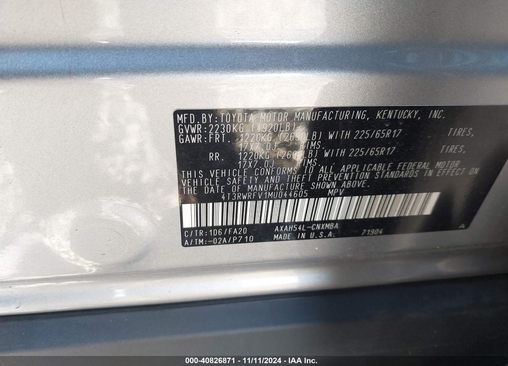 2021 TOYOTA RAV4 HYBRID XLE VIN: 4T3RWRFV1MU044605