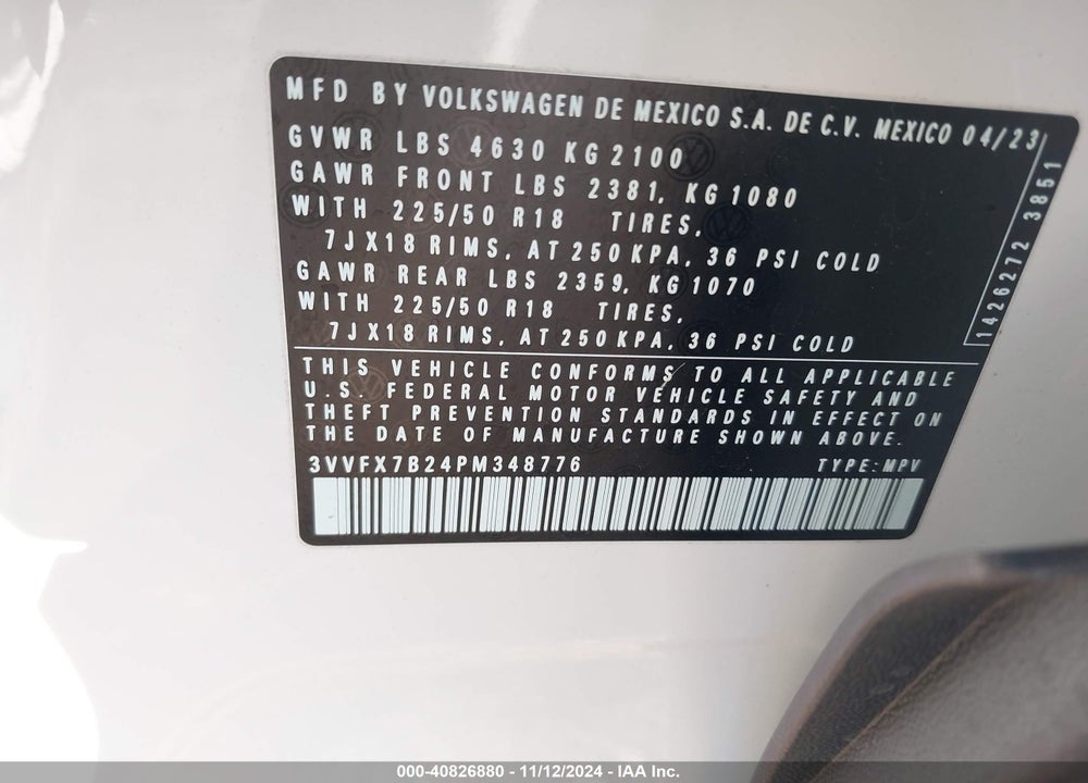 2023 VOLKSWAGEN TAOS 1.5T S VIN: 3VVFX7B24PM348776